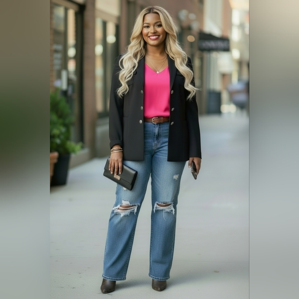 Elegant Charcoal Blazer with Chain Accents